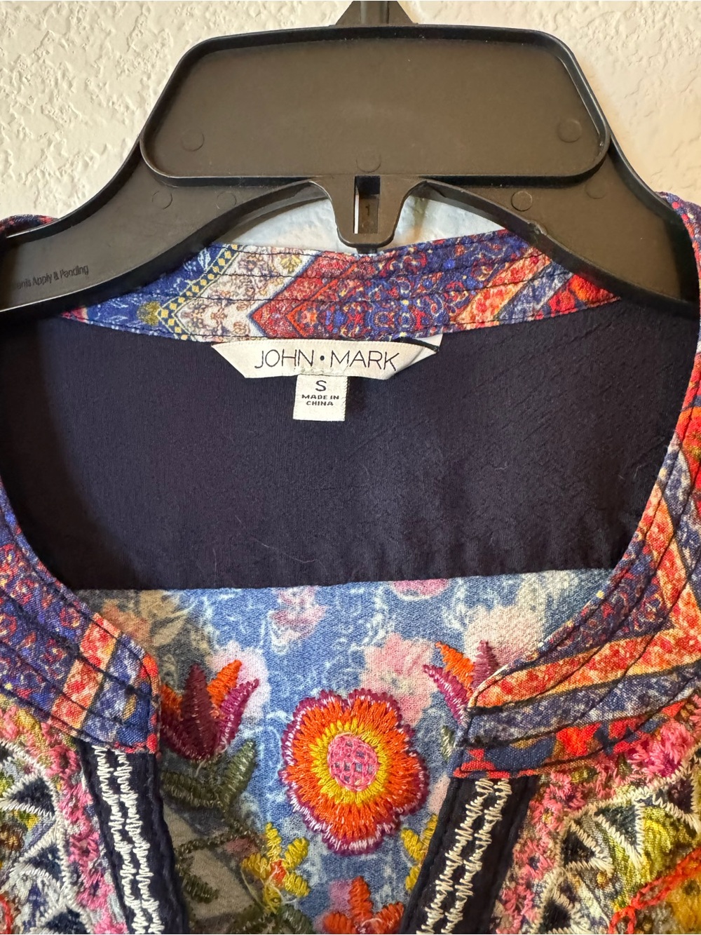 John Mark Embroidered Boho Floral Patchwork 3/4 Sleeve Blouse Tunic Top Size S - Picture 8 of 13